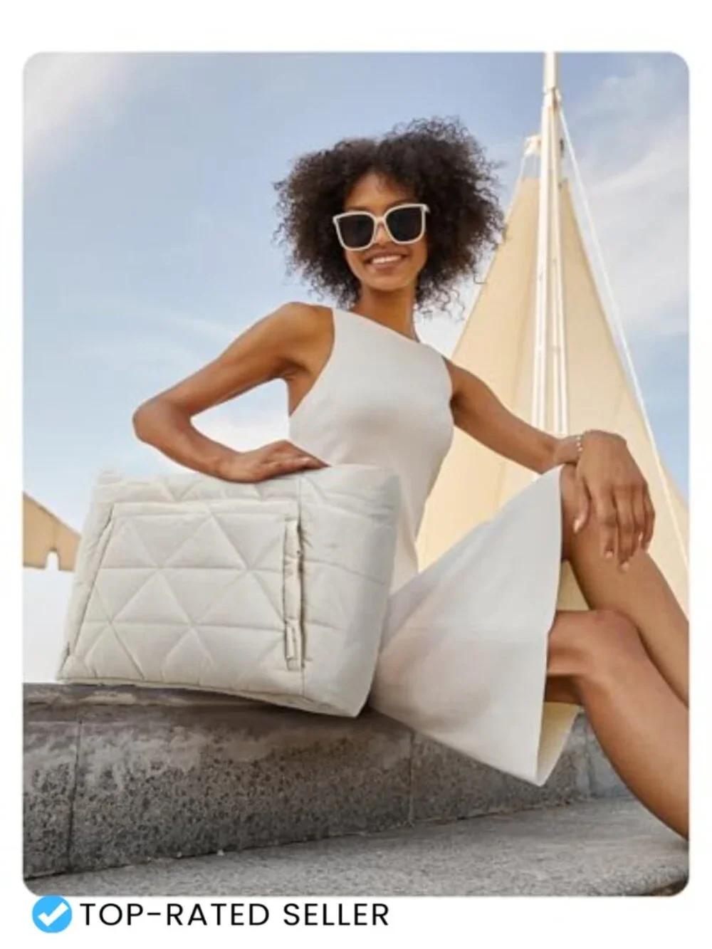 Large Quilted Puffer Tote Bag with Laptop Compartment, Zipper Closure